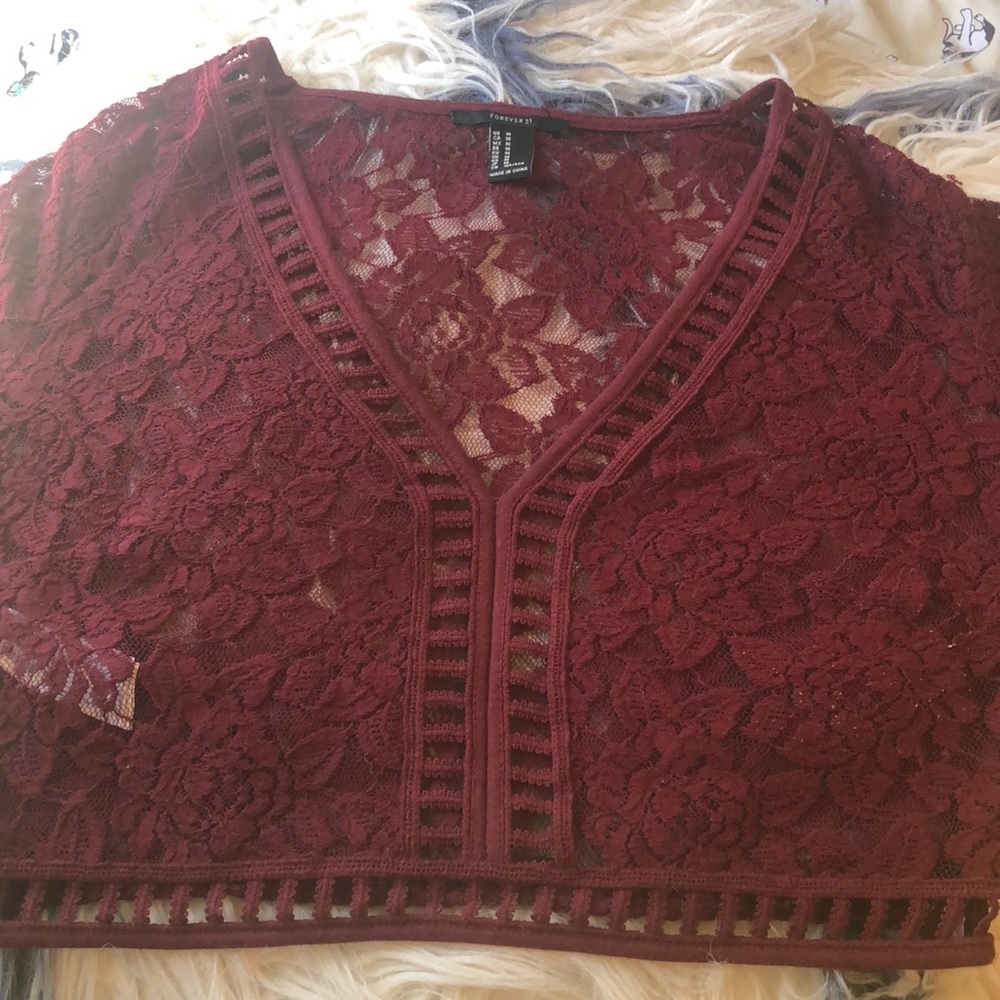 Burgundy mesh crop top